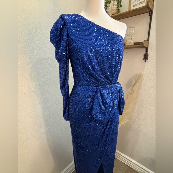 NWT- Jay Godfrey Andi Sequin One-Shoulder Gown Midnight Blue - Picture 7 of 9